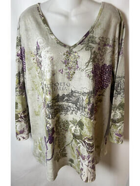 Collections Etc. Vineyard Print Long Sleeve Top  Size XL   NWOT